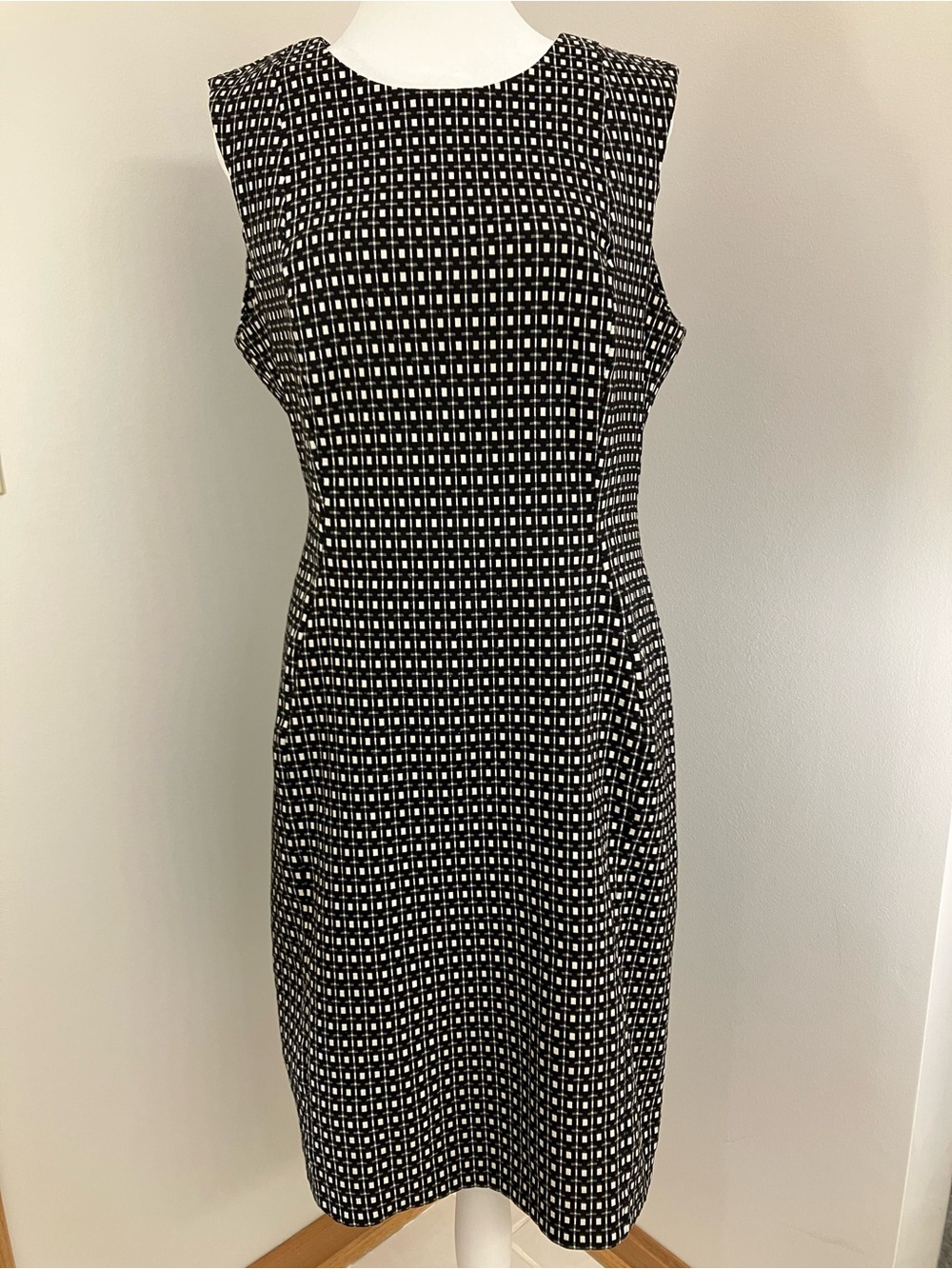Calvin Klein Black & White Geo-Check Sheath Dress
